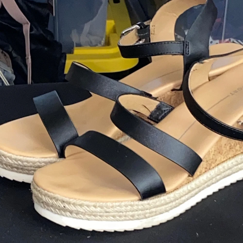 Report ELLA Black Espadrille Wedge cork and Jute‎ wo size 8.5 Sandals. GUC CLEAN